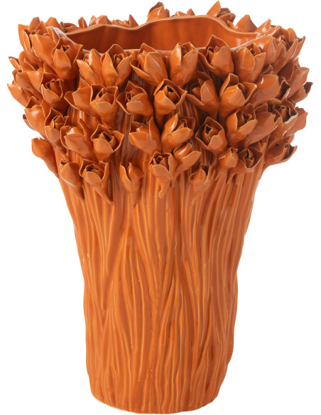 Grand Vase original Fleurs Rond Hauteur 43 cm en Céramique Orange Ambrosia - 1