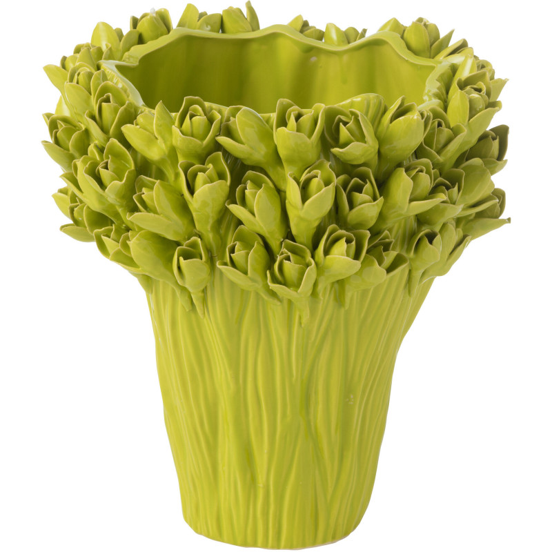 Grand Vase original Fleurs Rond Hauteur 29 cm en Céramique Vert Ambrosia - 1