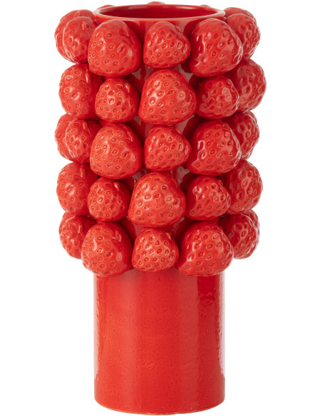 Grand Vase original Fraises Rond Hauteur 34 cm en Céramique Rouge Juicy - 1