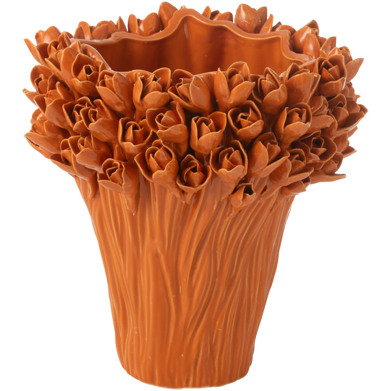 Grand Vase original Fleurs Rond Hauteur 29 cm en Céramique Orange Ambrosia - 1
