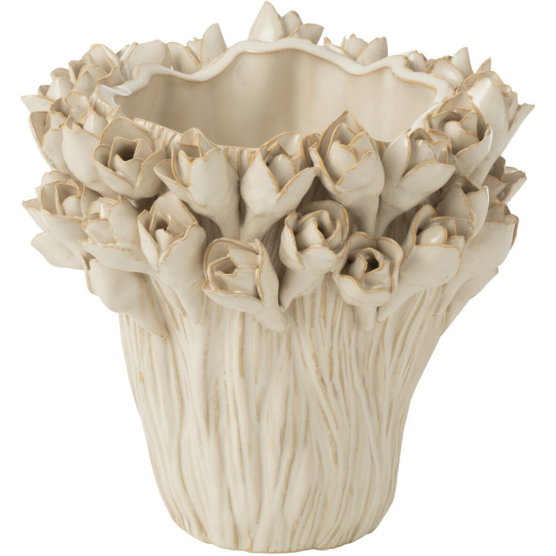 Vase original Fleurs Rond Hauteur 19 cm en Céramique Blanc Ambrosia - 1