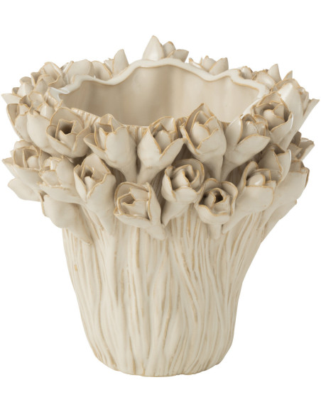 Vase original Fleurs Rond Hauteur 19 cm en Céramique Blanc Ambrosia - 1