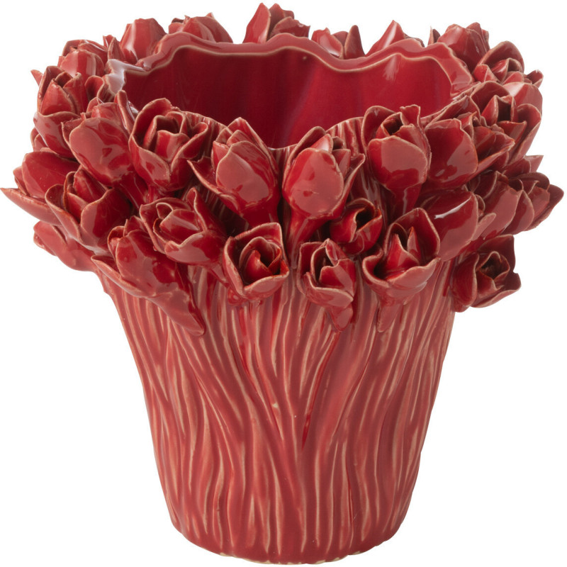Vase original Fleurs Rond Hauteur 19 cm en Céramique Rouge Ambrosia - 1