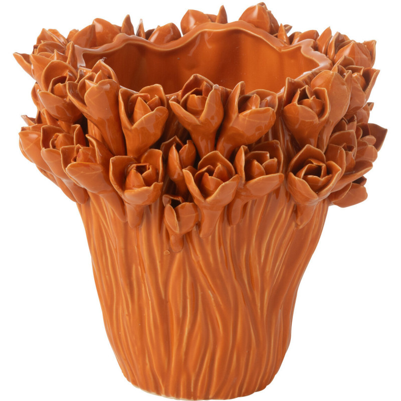 Vase original Fleurs Rond Hauteur 19 cm en Céramique Orange Ambrosia - 1