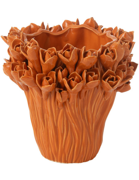 Vase original Fleurs Rond Hauteur 19 cm en Céramique Orange Ambrosia - 1