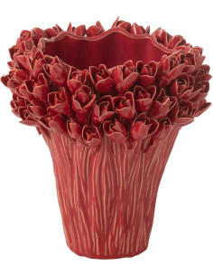 Grand Vase original Fleurs Rond Hauteur 29 cm en Céramique Rouge Ambrosia - 1