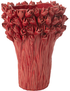 Grand Vase original Fleurs Rond Hauteur 43 cm en Céramique Rouge Ambrosia - 1