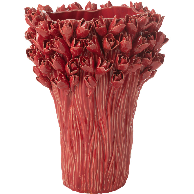 Grand Vase original Fleurs Rond Hauteur 43 cm en Céramique Rouge Ambrosia - 1