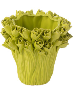 Vase original Fleurs Rond Hauteur 19 cm en Céramique Vert Ambrosia - 1