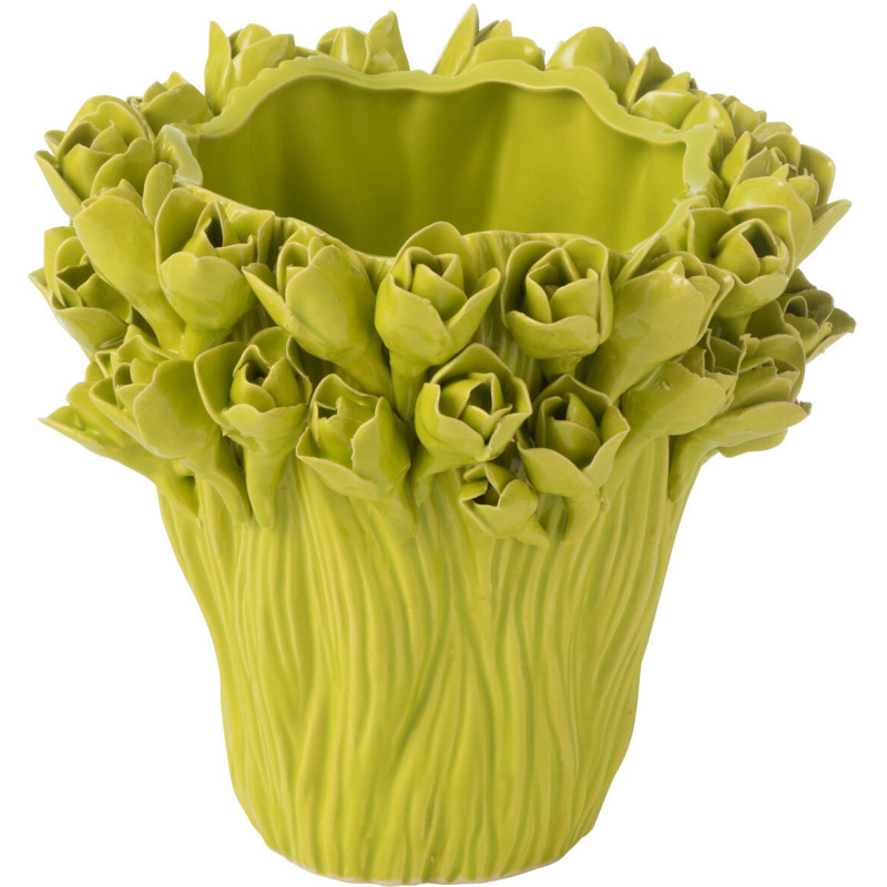 Vase original Fleurs Rond Hauteur 19 cm en Céramique Vert Ambrosia - 1