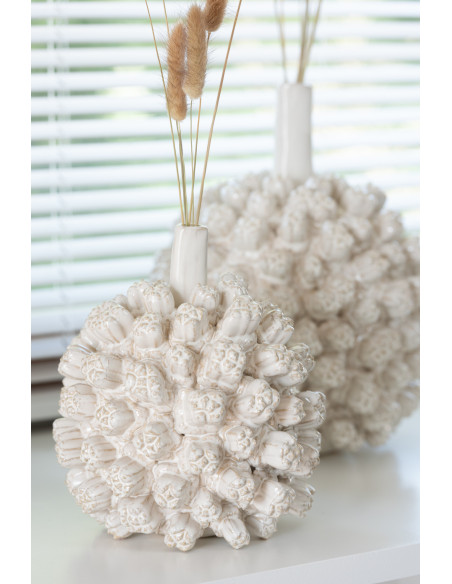 Vase original Boule Hauteur 21 cm en Céramique Blanc Saki - 4