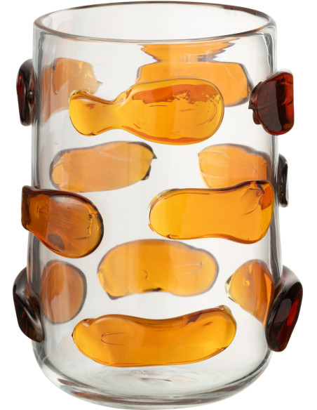 Vase moderne Rond Hauteur 23 cm en Verre Transparent Ambré Pebbles - 1