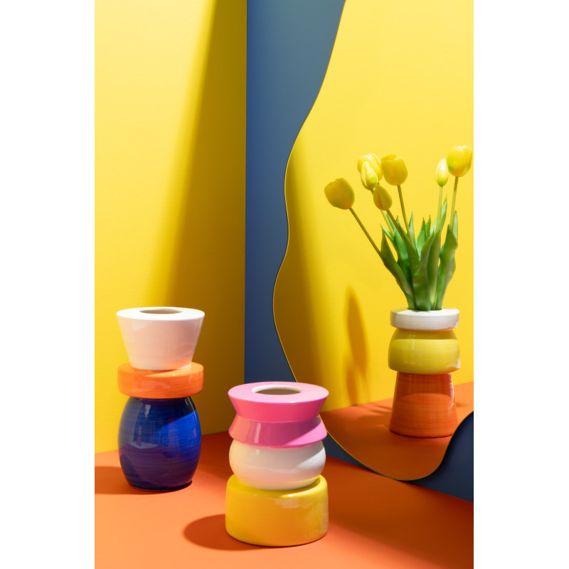 Vase moderne Rond Hauteur 23 cm en Verre Transparent Ambré Pebbles - 2