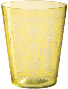 Vase moderne Conique Hauteur 23 cm en Verre Jaune Motif fleurs Tarifa - 1