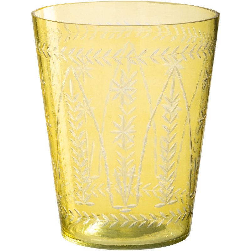 Vase moderne Conique Hauteur 23 cm en Verre Jaune Motif fleurs Tarifa - 1