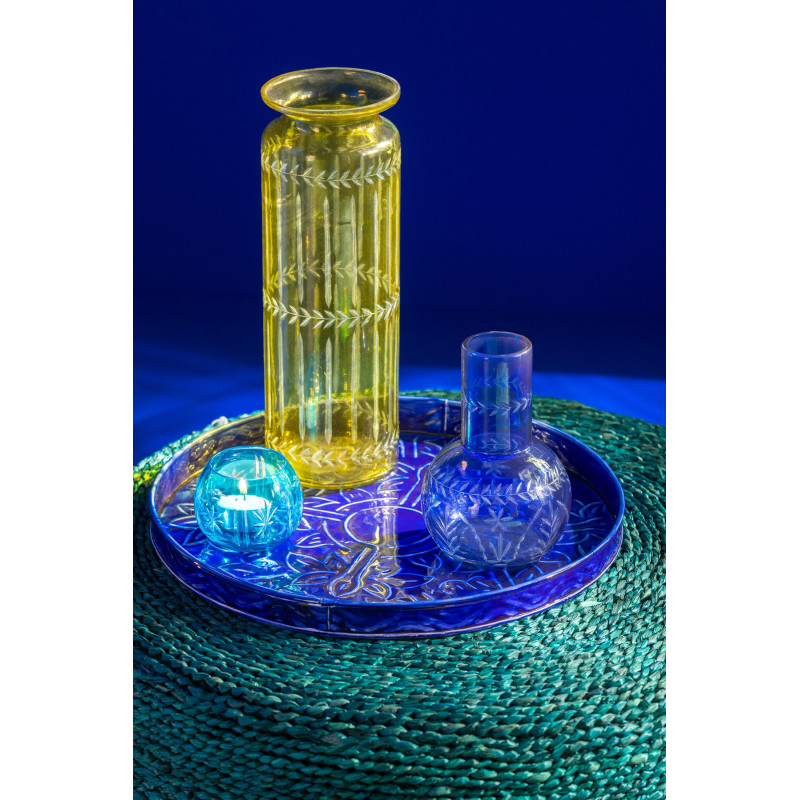 Vase moderne Conique Hauteur 23 cm en Verre Jaune Motif fleurs Tarifa - 2