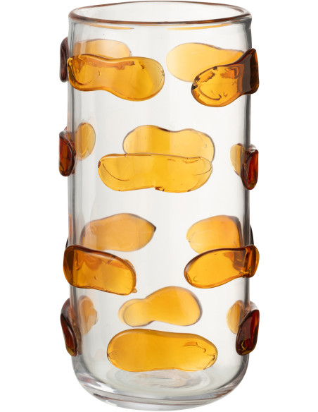 Grand Vase moderne Rond Hauteur 32 cm en Verre Transparent Ambré Pebbles - 1