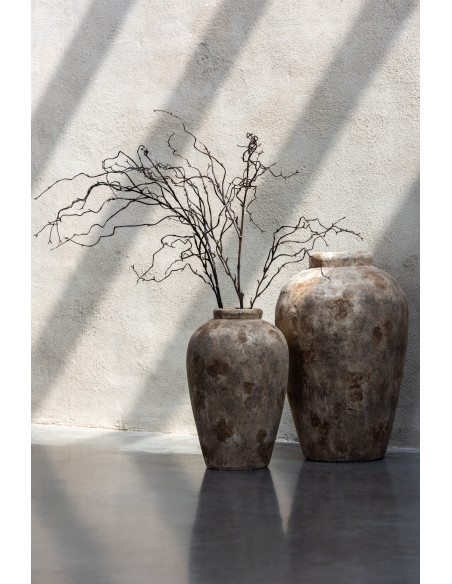 Grand Vase moderne Rond Hauteur 32 cm en Verre Transparent Ambré Pebbles - 4