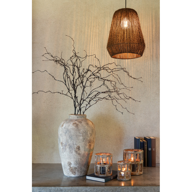 Grand Vase moderne Rond Hauteur 32 cm en Verre Transparent Ambré Pebbles - 5