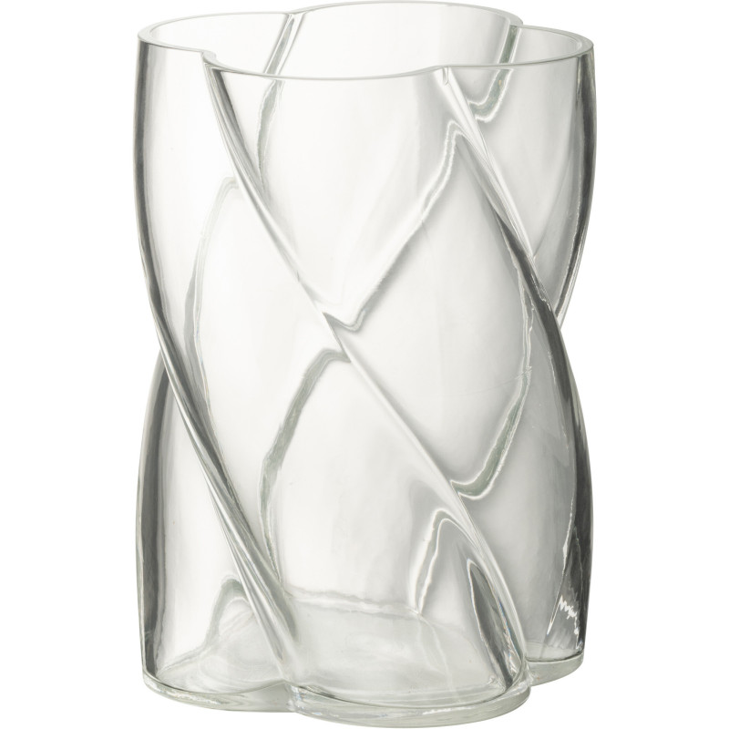 Vase moderne Torsadé Rond Hauteur 19 cm en Verre Transparent Swirly - 1