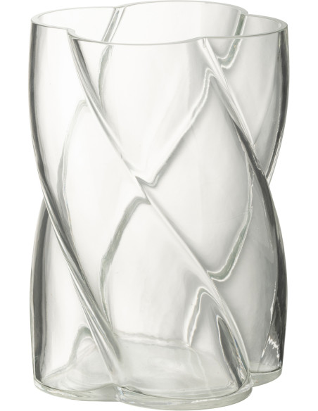 Vase moderne Torsadé Rond Hauteur 19 cm en Verre Transparent Swirly - 1