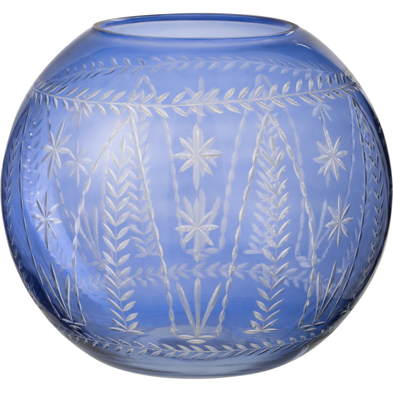 Vase moderne Boule 28 cm en Verre Bleu foncé Motif fleurs Tarifa - 1