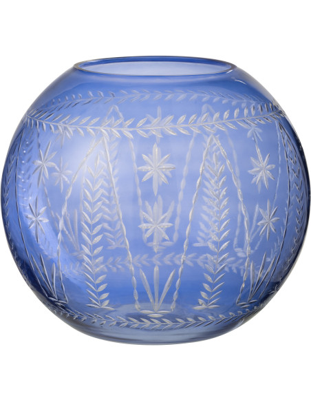 Vase moderne Boule 28 cm en Verre Bleu foncé Motif fleurs Tarifa - 1