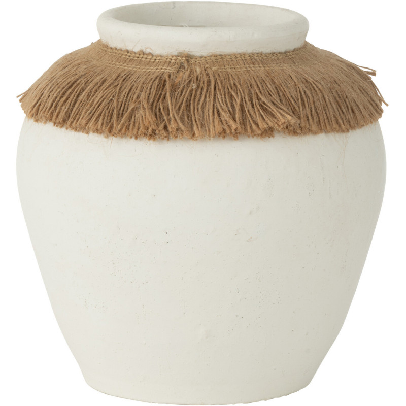 Vase ethnique chic Ovale Hauteur 19 cm en Argile Blanc Roseau Naturel Ibiza - 1
