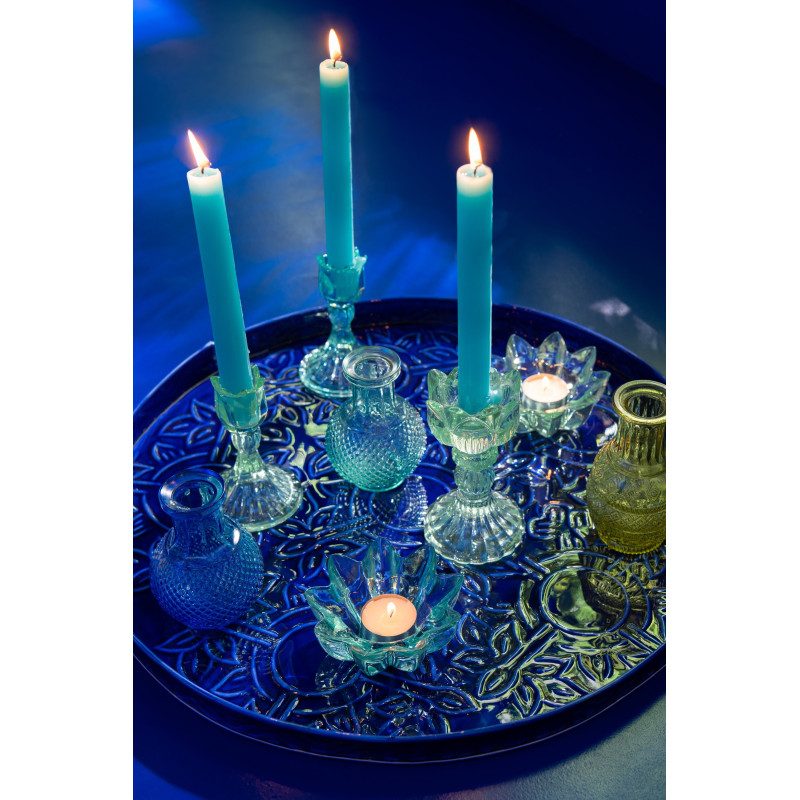 Grand Vase moderne Cylindrique Hauteur 30 cm en Verre Jaune Bleu azur Bleu foncé Motif fleurs Tarifa (Lot de 3) - 3