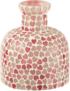 Vase moderne Mosaïque Bouteille Hauteur 13 cm en Verre Rose Blanc Motif coeurs Kemo - 1