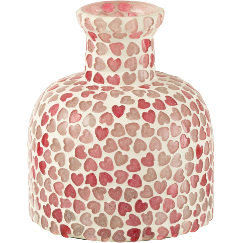 Vase moderne Mosaïque Bouteille Hauteur 13 cm en Verre Rose Blanc Motif coeurs Kemo - 1