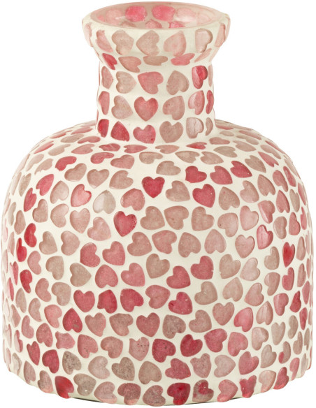 Vase moderne Mosaïque Bouteille Hauteur 13 cm en Verre Rose Blanc Motif coeurs Kemo - 1
