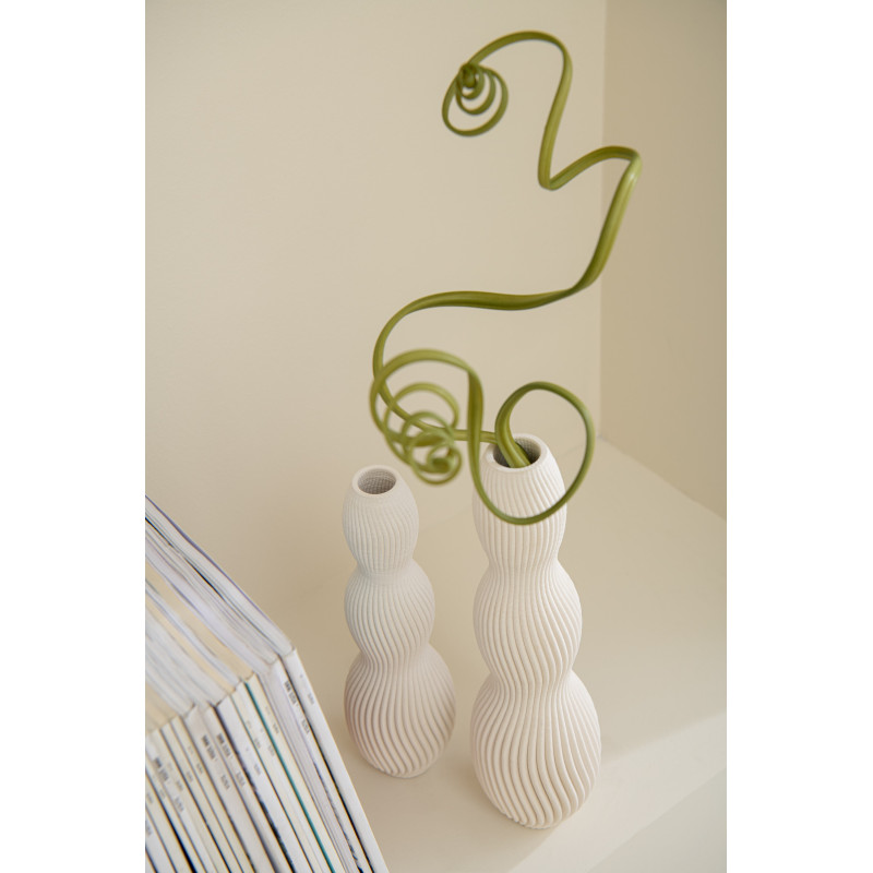 Grand Vase ethnique chic Ovale Hauteur 26 cm en Argile Blanc Roseau Naturel Ibiza - 2