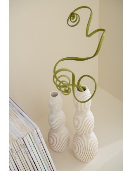 Grand Vase ethnique chic Ovale Hauteur 26 cm en Argile Blanc Roseau Naturel Ibiza - 2