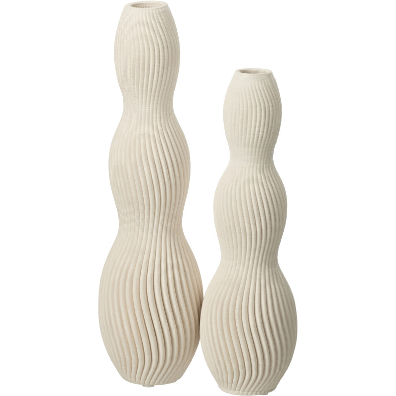 Grand Vase ethnique chic Ovale Hauteur 26 cm en Argile Blanc Roseau Naturel Ibiza - 3