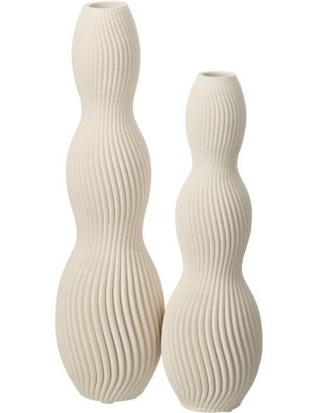 Grand Vase ethnique chic Ovale Hauteur 26 cm en Argile Blanc Roseau Naturel Ibiza - 3