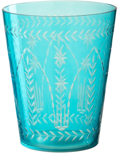 Vase moderne Conique Hauteur 23 cm en Verre Bleu azur Motif fleurs Tarifa - 1
