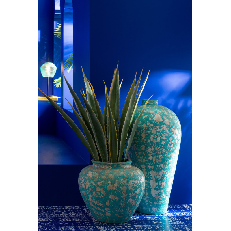 Vase moderne Conique Hauteur 23 cm en Verre Bleu azur Motif fleurs Tarifa - 2