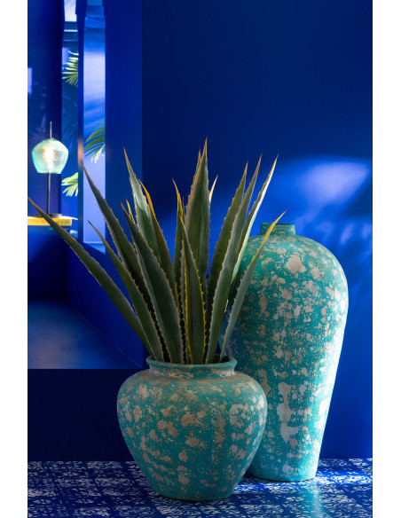 Vase moderne Conique Hauteur 23 cm en Verre Bleu azur Motif fleurs Tarifa - 2