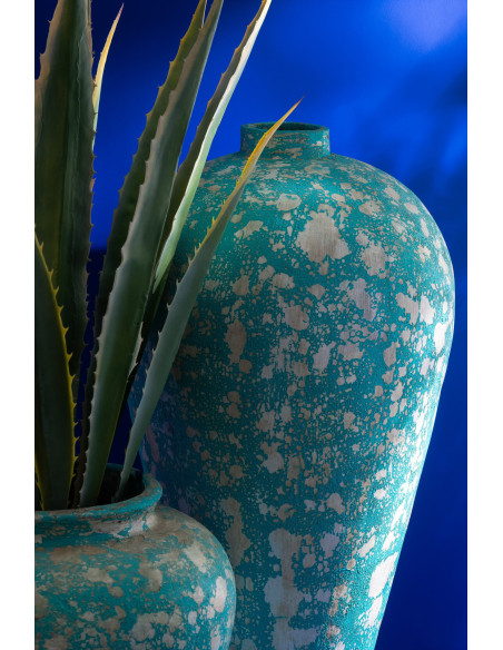 Vase moderne Conique Hauteur 23 cm en Verre Bleu azur Motif fleurs Tarifa - 4