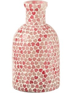 Vase moderne Mosaïque Bouteille Hauteur 20 cm en Verre Rose Blanc Motif coeurs Kemo - 1