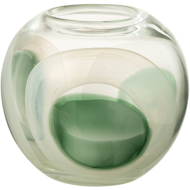 Vase moderne Rond Hauteur 18 cm en Verre Vert Blanc Transparent Livy - 1