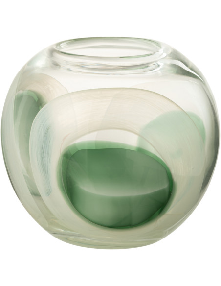 Vase moderne Rond Hauteur 18 cm en Verre Vert Blanc Transparent Livy - 1