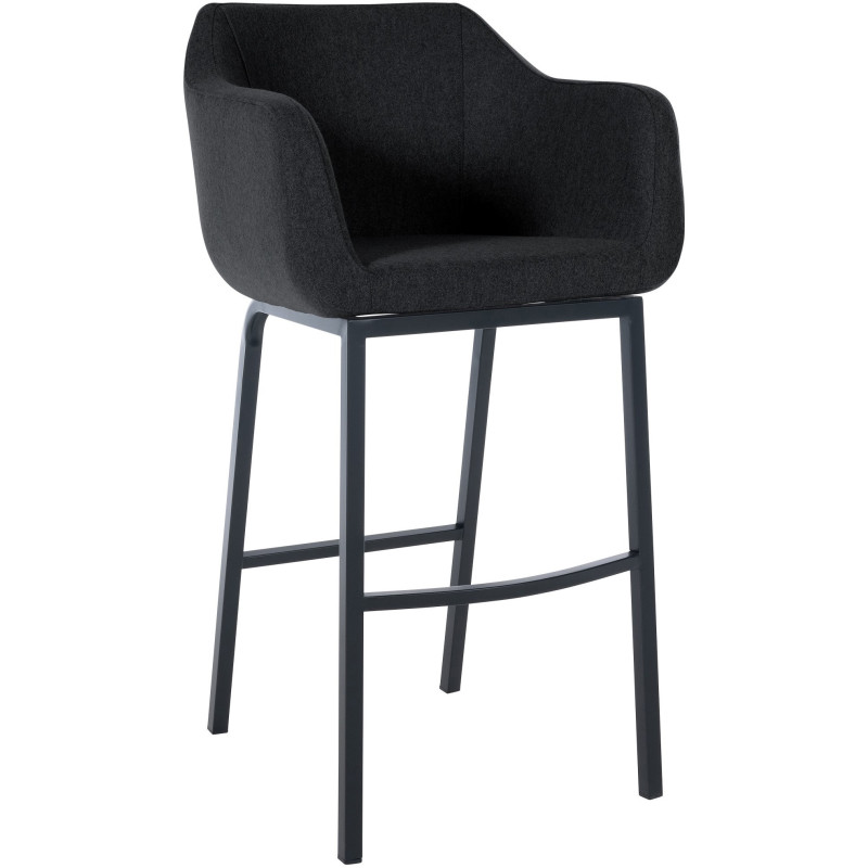 Tabouret de bar Avec accoudoirs Neo en Polyester Laine Anthracite Métal Noir Mat  - 1