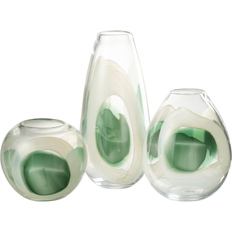 Vase moderne Rond Hauteur 18 cm en Verre Vert Blanc Transparent Livy - 3
