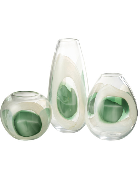 Vase moderne Rond Hauteur 18 cm en Verre Vert Blanc Transparent Livy - 3