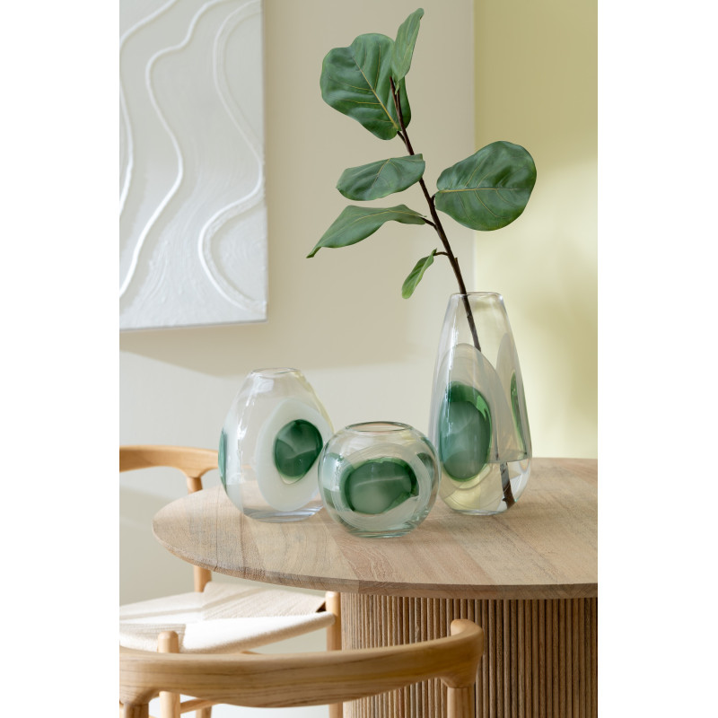 Vase moderne Rond Hauteur 18 cm en Verre Vert Blanc Transparent Livy - 4