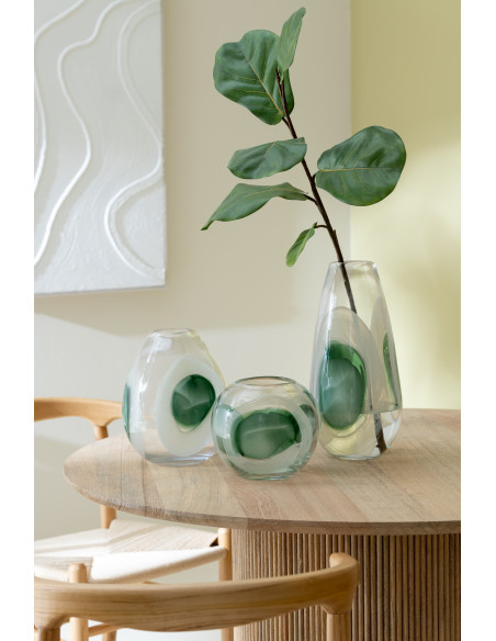 Vase moderne Rond Hauteur 18 cm en Verre Vert Blanc Transparent Livy - 4