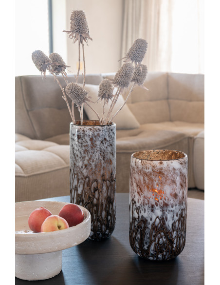 Vase minimaliste Cylindrique Hauteur 20 cm en Verre Marron ambré Yara - 4