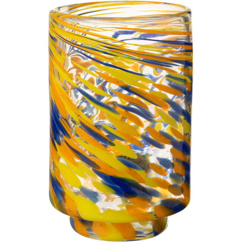 Vase moderne Rond Hauteur 25 cm en Verre Jaune Bleu Transparent Motif tourbillon Arun - 1